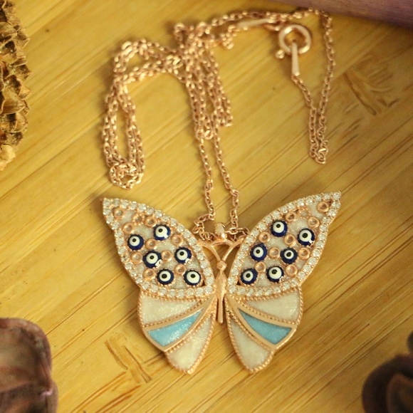 925 Sterling Silver blue butterfly 曆 Evil eyes  - Picture 5 of 7